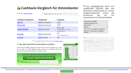 Cashback-Vergleich für Katzenkontor - bis zu 3,6% Cashback erhalten!